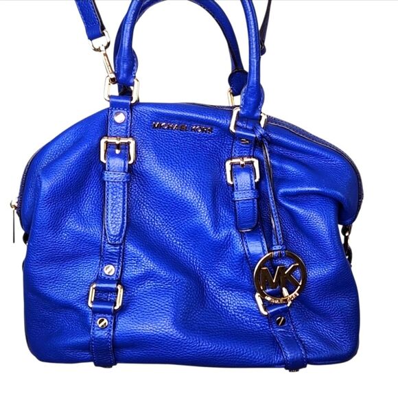 Michael Kors Blue Pebbled Leather Bedford Satchel - Picture 2 of 15